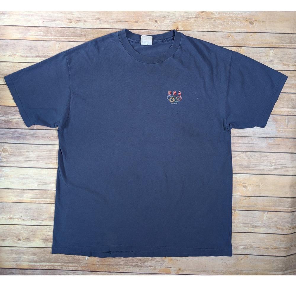 Vintage 90s Champion Team Hanes USA Olympics T Shirt XL Made USA Navy